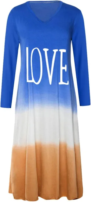Womens Lounge Dresses 2025 Casual Loose Fit Long Sleeve Crew Neck Midi Dress Trendy Tie-Dye Print Plus Size Dress
