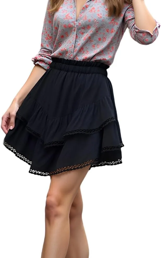 Women's Pleated Beach Skirt High Waist Athletic Tennis Skorts for Woman Mini Boho Ruffle Trendy Golf Short