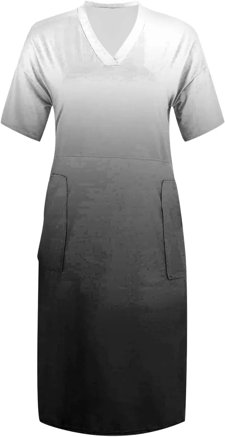 Women's Plus Size Dresses Short Sleeve V Neck Midi Beach Vacation Casual Dress with Pockets for Curvy Women