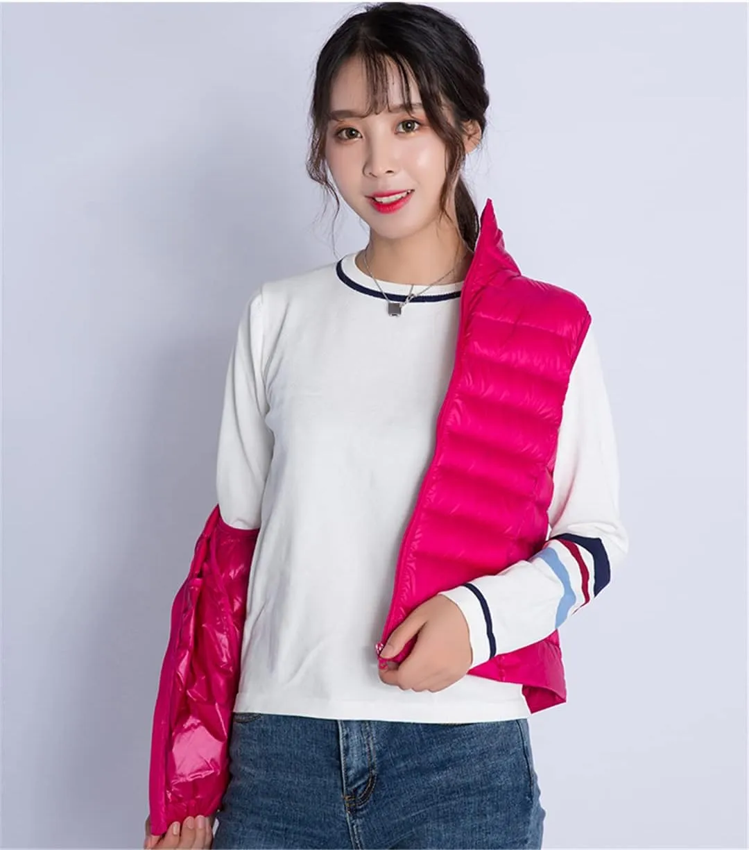 Women's Portable Duck Down Vest Jacket Winter Ultralight Sleeveless Duck Down Windproof Warm Vest