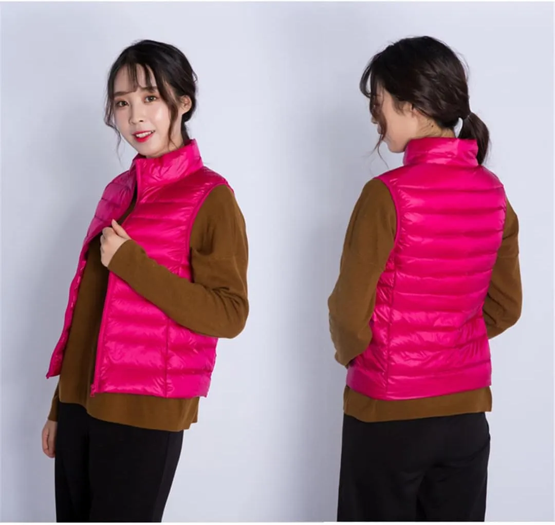 Women's Portable Duck Down Vest Jacket Winter Ultralight Sleeveless Duck Down Windproof Warm Vest