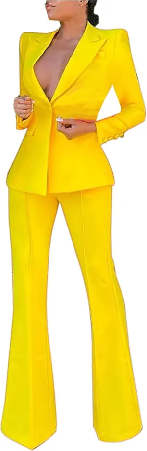 Womens Premium Formal Suit Sets Aesthetic Business Work Blazer Sets Slim Fit Suit Top Straight Leg Flare Bootleg Pant