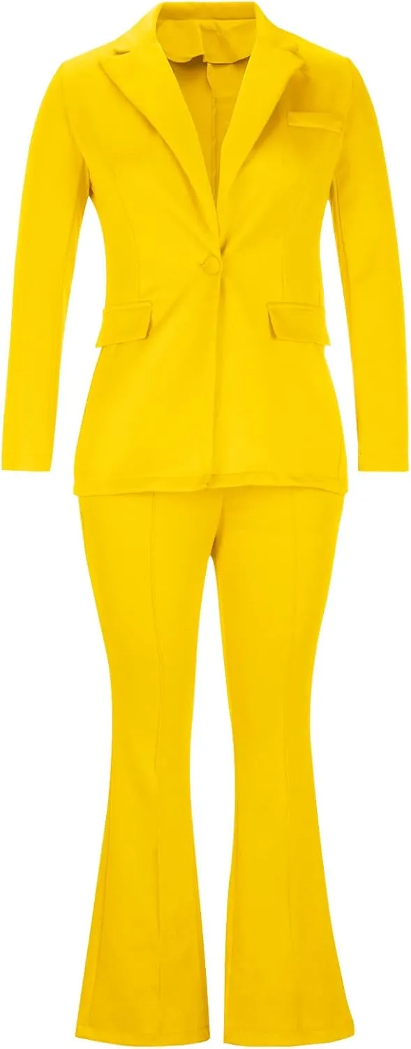 Womens Premium Formal Suit Sets Aesthetic Business Work Blazer Sets Slim Fit Suit Top Straight Leg Flare Bootleg Pant