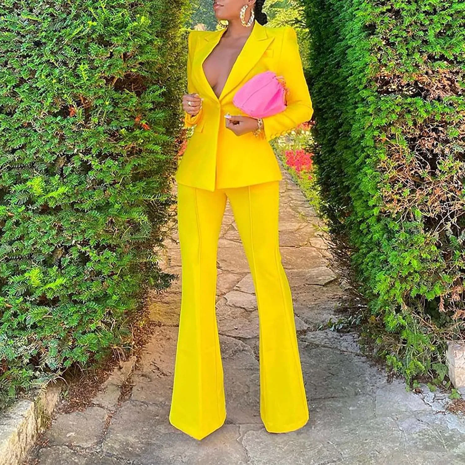 Womens Premium Formal Suit Sets Aesthetic Business Work Blazer Sets Slim Fit Suit Top Straight Leg Flare Bootleg Pant
