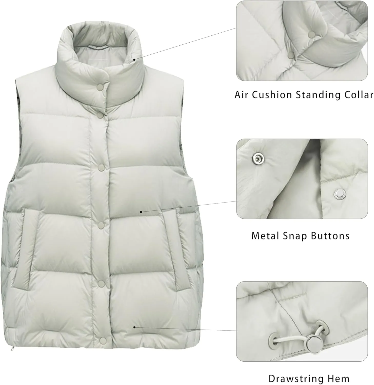 Women's Puffer Vest Lightweight Down Padded Stand Collar Quilted Outerwear