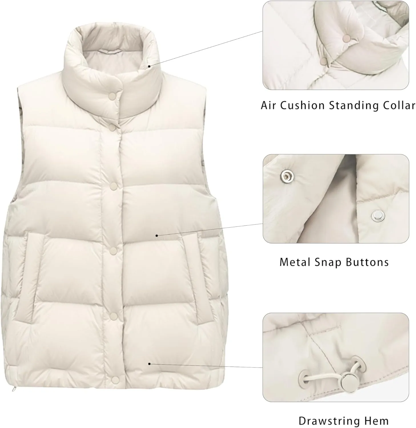 Women's Puffer Vest Lightweight Down Padded Stand Collar Quilted Outerwear