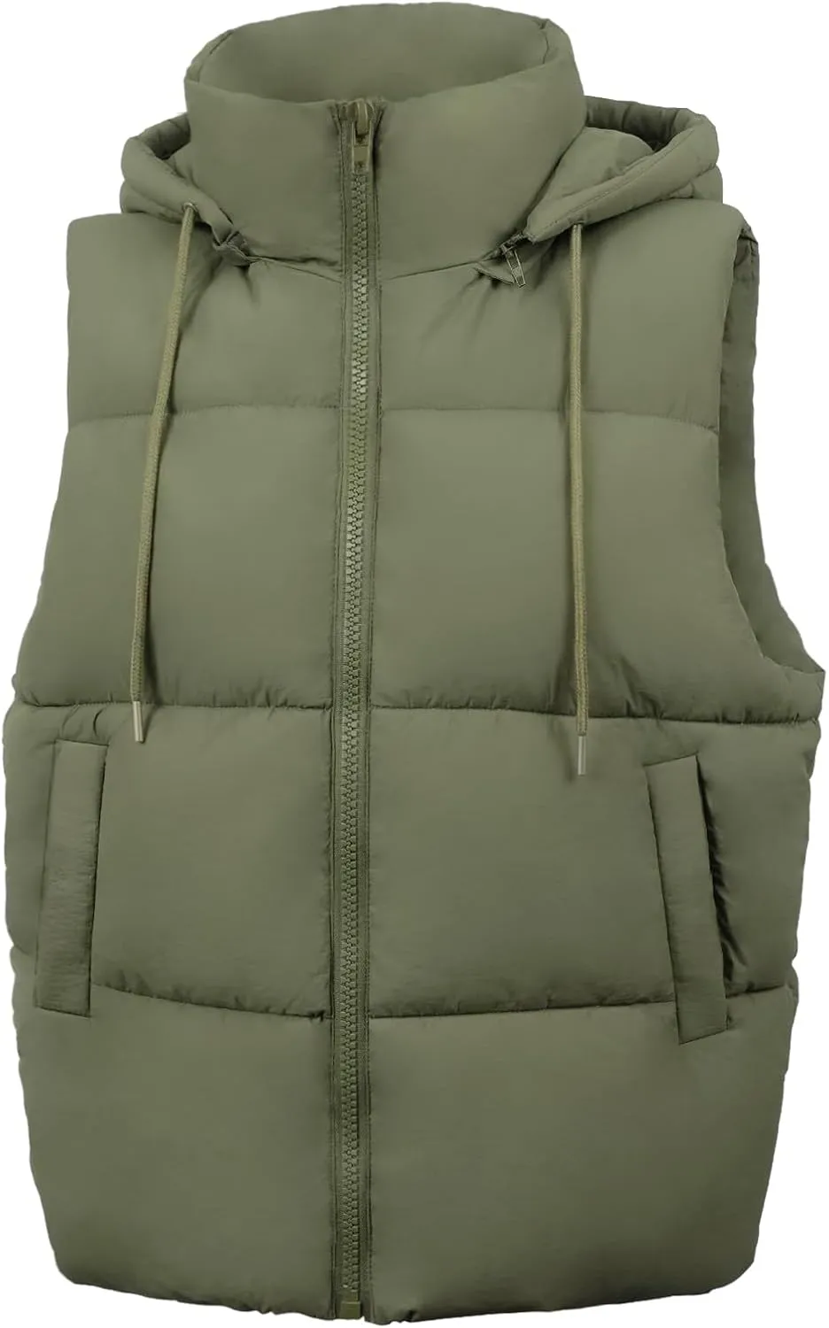 Women'S Puffer Vest With Pockets Thicken Zip Up Removable Hooded Sleeveless Winter Stand Collar Warm Gilet