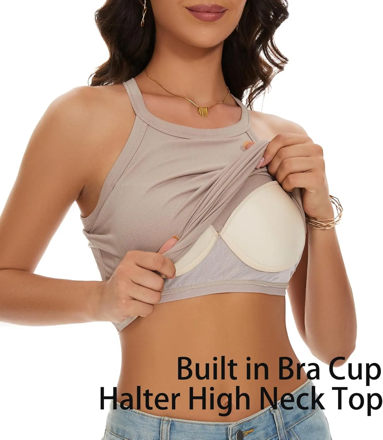 Womens Racerback Ribbed Tank Top Camisole with Built in Bra Running Yoga Sport Bra Athletic Slim Sleeveless Summer Top