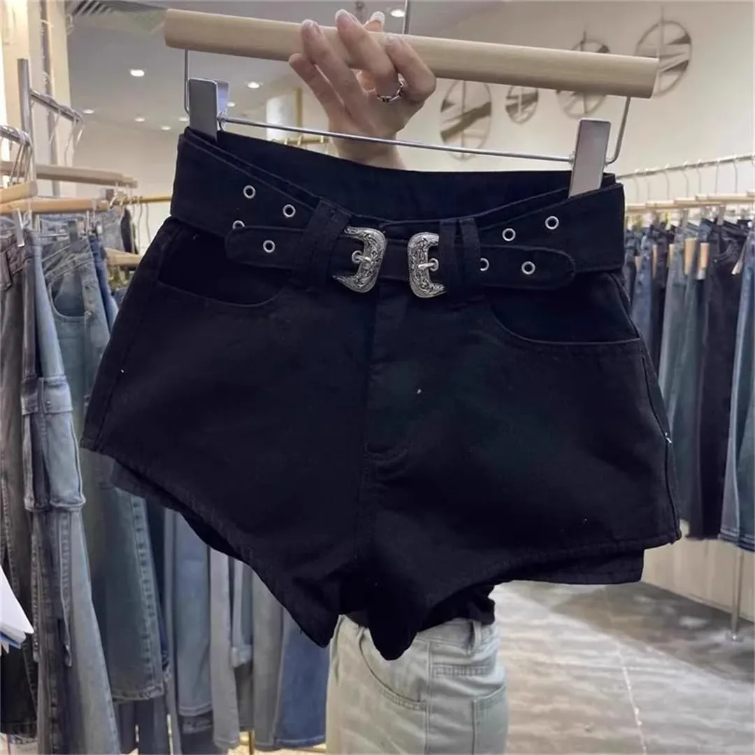 Women's Retro Brown Shorts High Waist Personalized Wide Leg Hot Pants Shorts