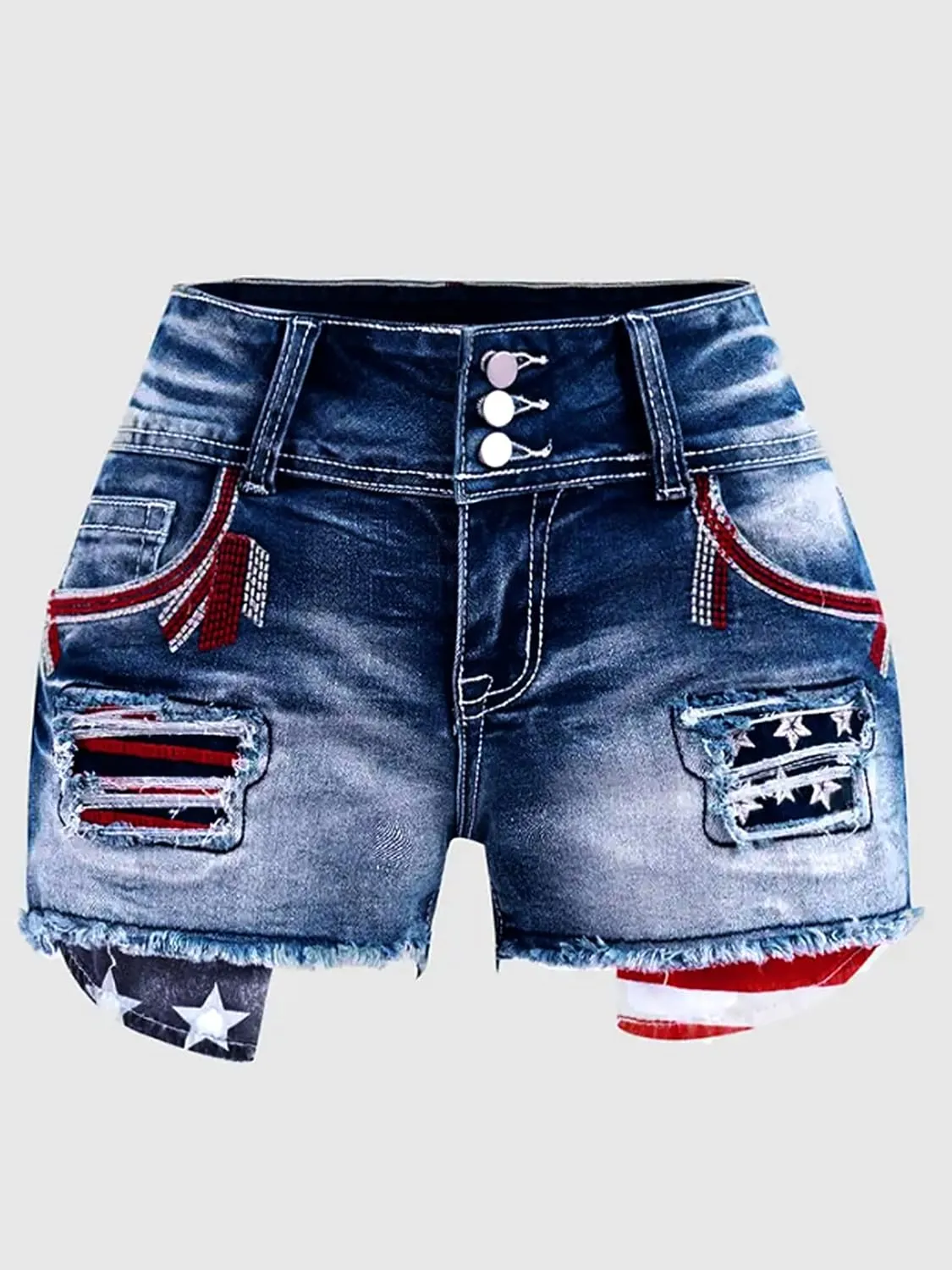 Women's Ripped High Waisted Jean Shorts American Flag Frayed Raw Hem Casual Denim Shorts