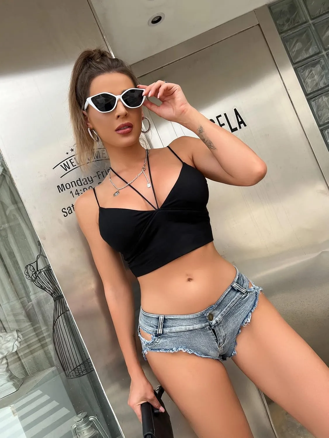 Women's Sexy Denim Shorts Mini Hot Pants Stretch Cutout Jean Shorts Clubwear