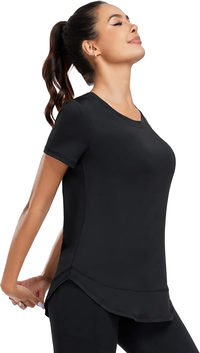 Women's Short Sleeve Workout Shirts Crewneck Sports Yoga Running Dry Fit Tops Side Split Tee