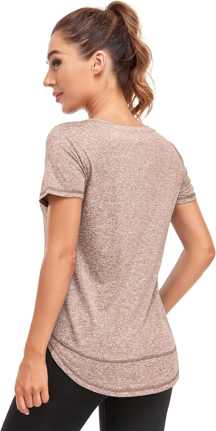 Women's Short Sleeve Workout Shirts Crewneck Sports Yoga Running Dry Fit Tops Side Split Tee