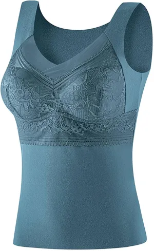 Womens Sleeveless Thermal Tank Tops Comfy Lace Warm Camisole Basic Thin Comfy Underwear Fall Baselayer V Neck Vest