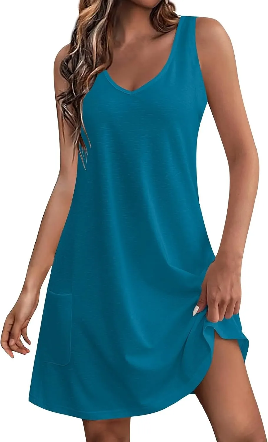 Women's Summer Dresses 2024 Beach Casual Sleeveless Floral Print Boho Tank Dress V Neck Loose Sundress with Pocket
