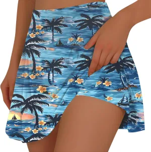 Womens Summer Tennis Skorts with Built in Shorts Workout Golf Athletic Skirts Hawaiian Vacation Floral Print Shorts