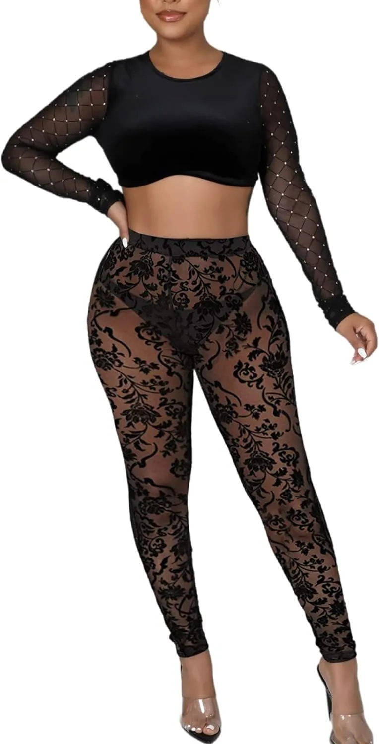 Women's Tie Dye Mesh Legging - High Waist Sheer Pantihose Long Pants Stretchy Tights Clubwear Closed Toe