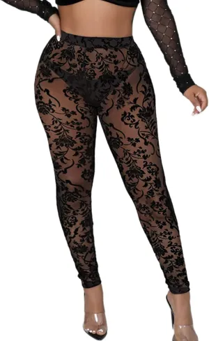 Women's Tie Dye Mesh Legging - High Waist Sheer Pantihose Long Pants Stretchy Tights Clubwear Closed Toe