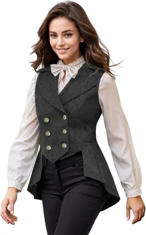 Women's Victorian Waistcoat,1920s Outfits Renaissance Tweed Tailcoat Goth Steampunk Vest Jacket Top