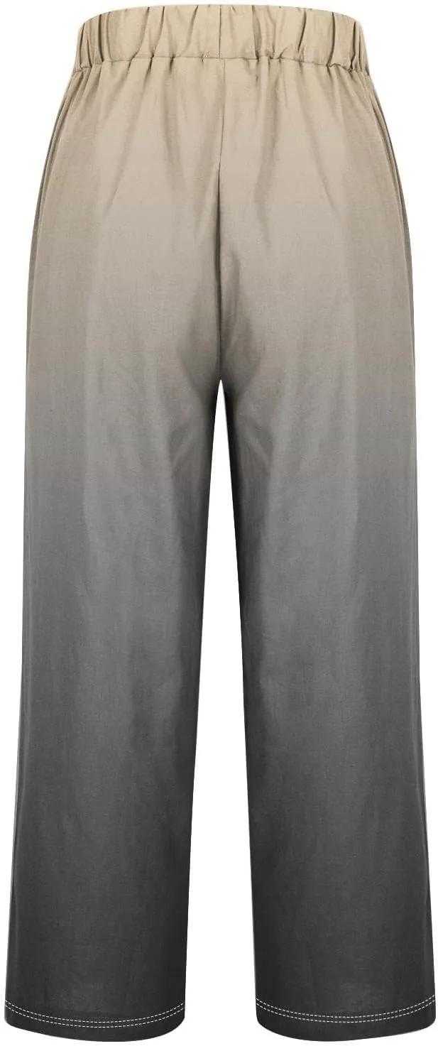 Women's Wide Leg Pants with Pockets Wide Leg Plus Size Capri Pants Lightweight Capri Trousers S 5XL Summer Vacation