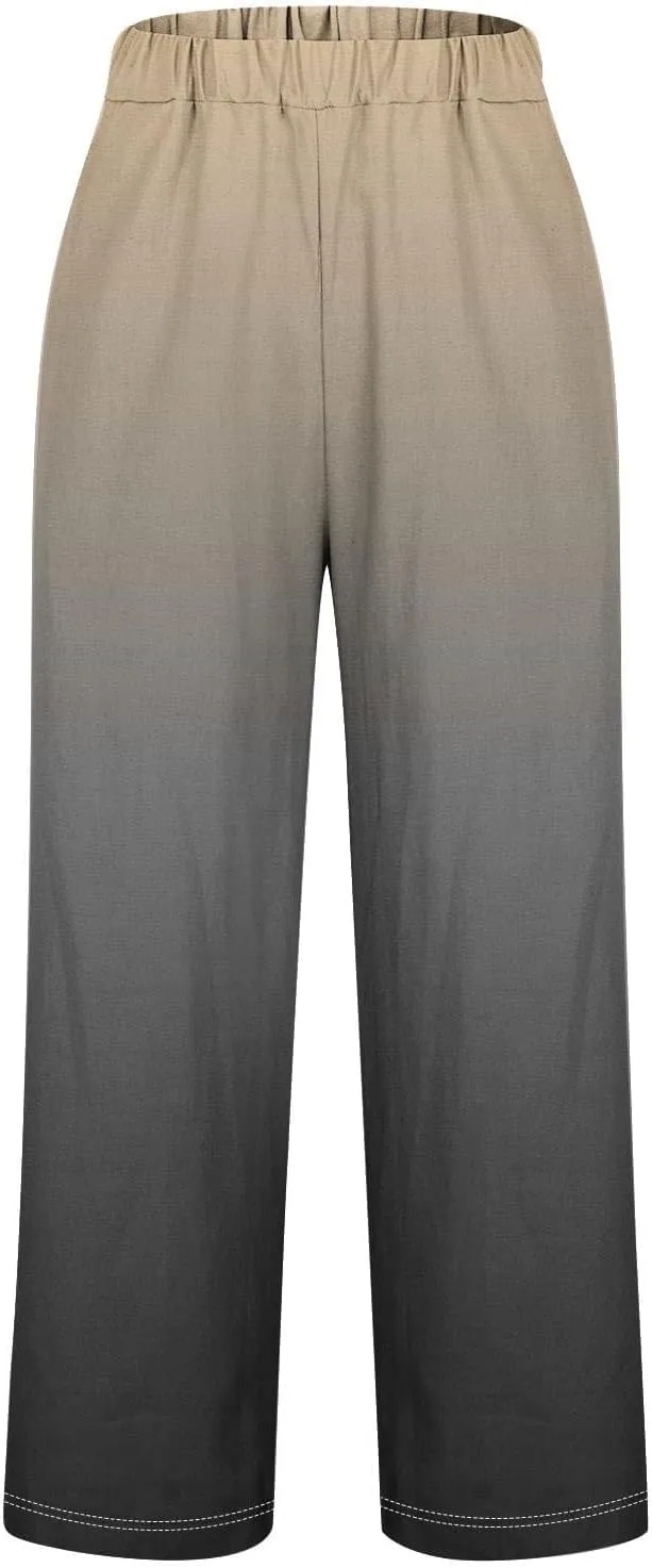 Women's Wide Leg Pants with Pockets Wide Leg Plus Size Capri Pants Lightweight Capri Trousers S 5XL Summer Vacation