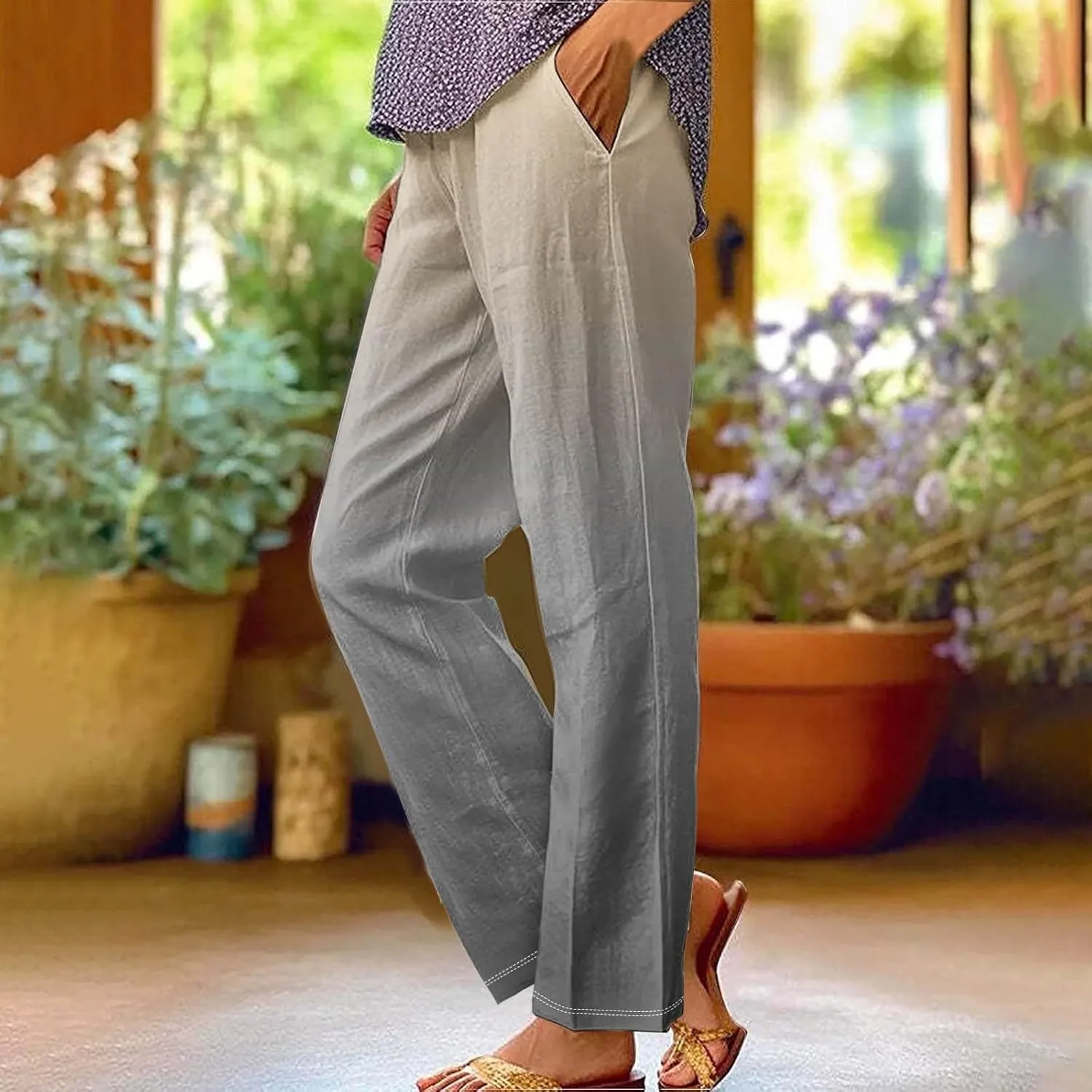 Women's Wide Leg Pants with Pockets Wide Leg Plus Size Capri Pants Lightweight Capri Trousers S 5XL Summer Vacation