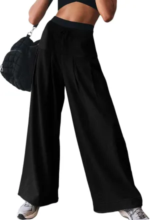 Womens Wide Leg Sweatpants High Waisted Baggy Pants Drawstring Athletic Joggers with Pockets