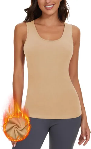 WOWENY Women Sleeveless Thermal Tank Top for Cold Weather Fleece Lined Underwear Top Warm Camisole Base Layer Vest Lingerie