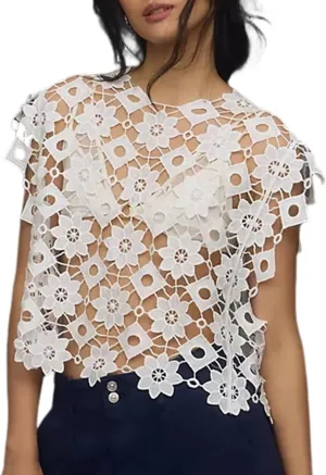 Wyeysyt Women's Hollow Out Floral Lace Vest Sleeveless Crewneck Crochet Cover Up Summer Cropped Going Out Tops