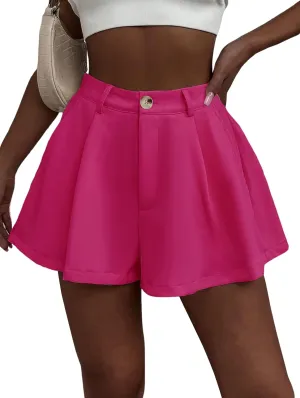 XinYangNi Women's Casual Elastic High Waisted Wide Leg Flowy Shorts Pleated Dressy Summer Shorts