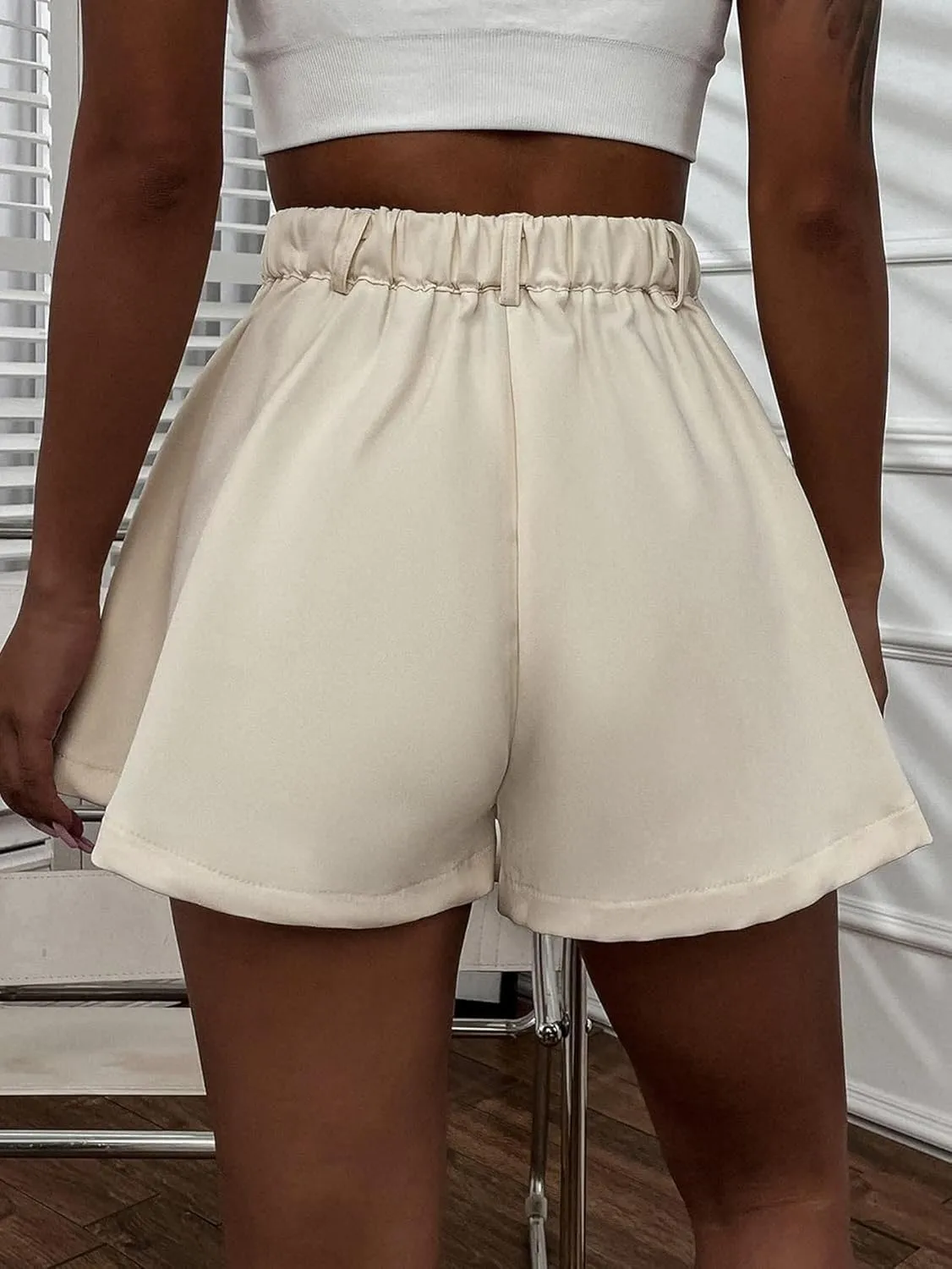 XinYangNi Women's Casual Elastic High Waisted Wide Leg Flowy Shorts Pleated Dressy Summer Shorts
