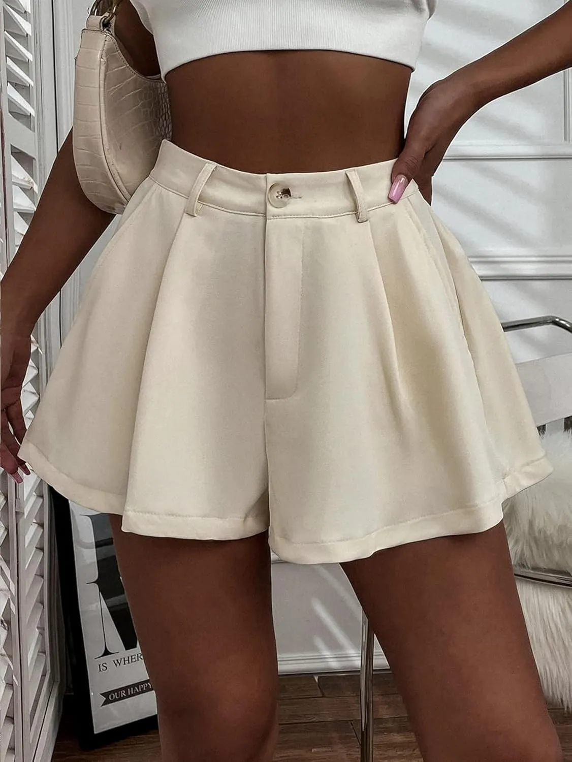 XinYangNi Women's Casual Elastic High Waisted Wide Leg Flowy Shorts Pleated Dressy Summer Shorts