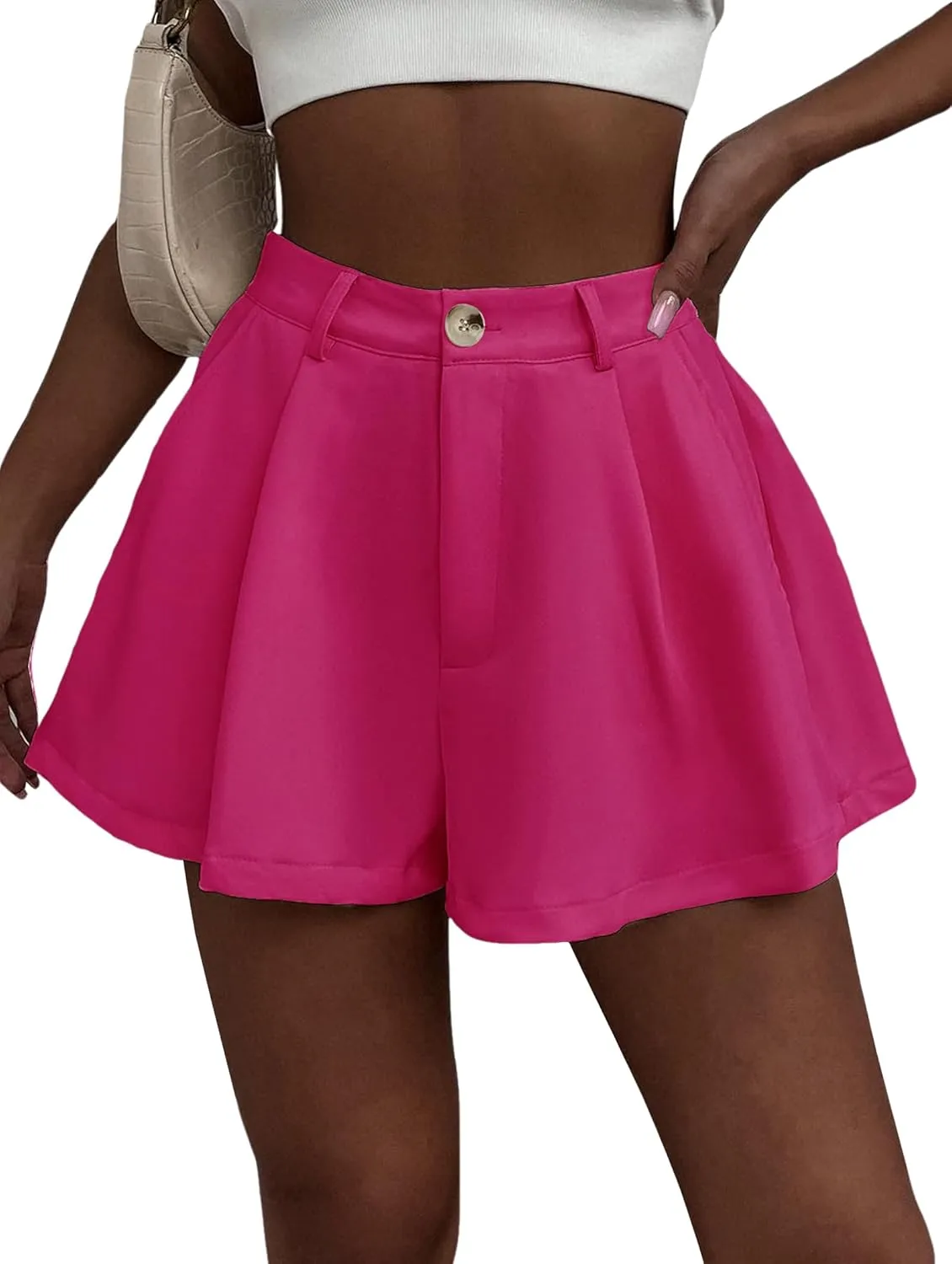 XinYangNi Women's Casual Elastic High Waisted Wide Leg Flowy Shorts Pleated Dressy Summer Shorts