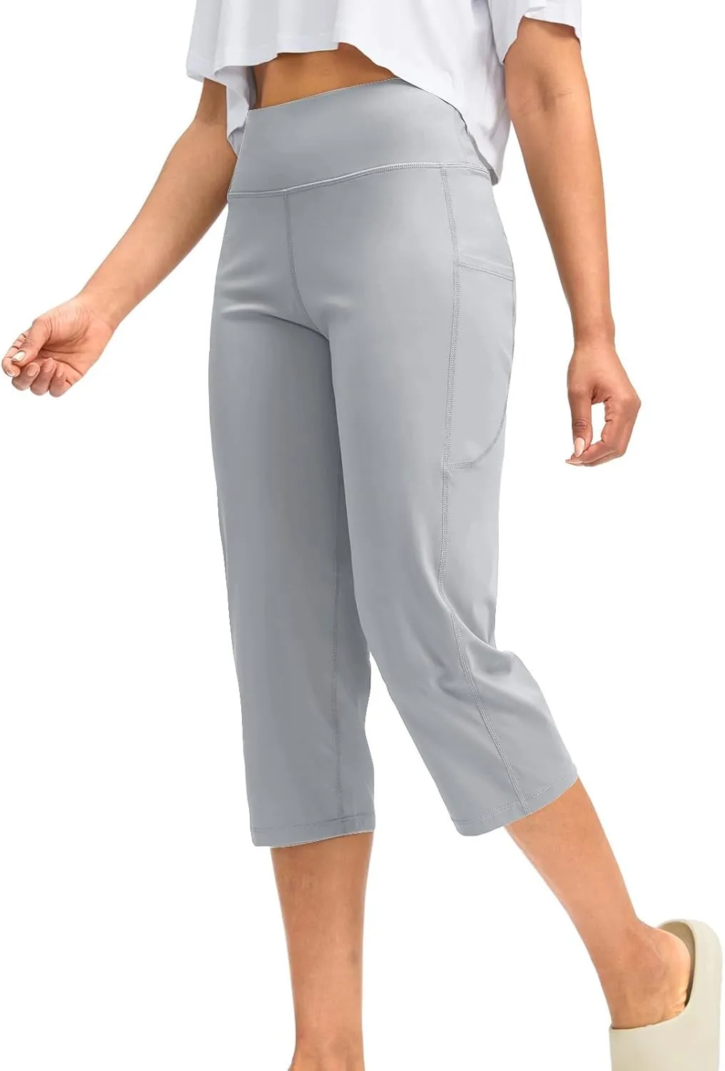 XUNRYAN Womens Capri Leggings Yoga Pants High Waist Crop Athletic Workout Gym Straight Leg Trousers Activewear with Pockets