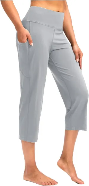 XUNRYAN Womens Capri Leggings Yoga Pants High Waist Crop Athletic Workout Gym Straight Leg Trousers Activewear with Pockets