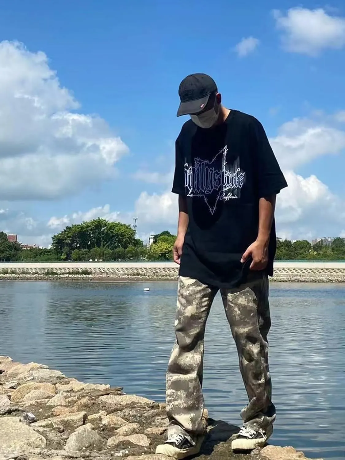 Y2K Shirts Oversized Tshirt for Men Graphic Tee Streetwear Thick Cotton Top