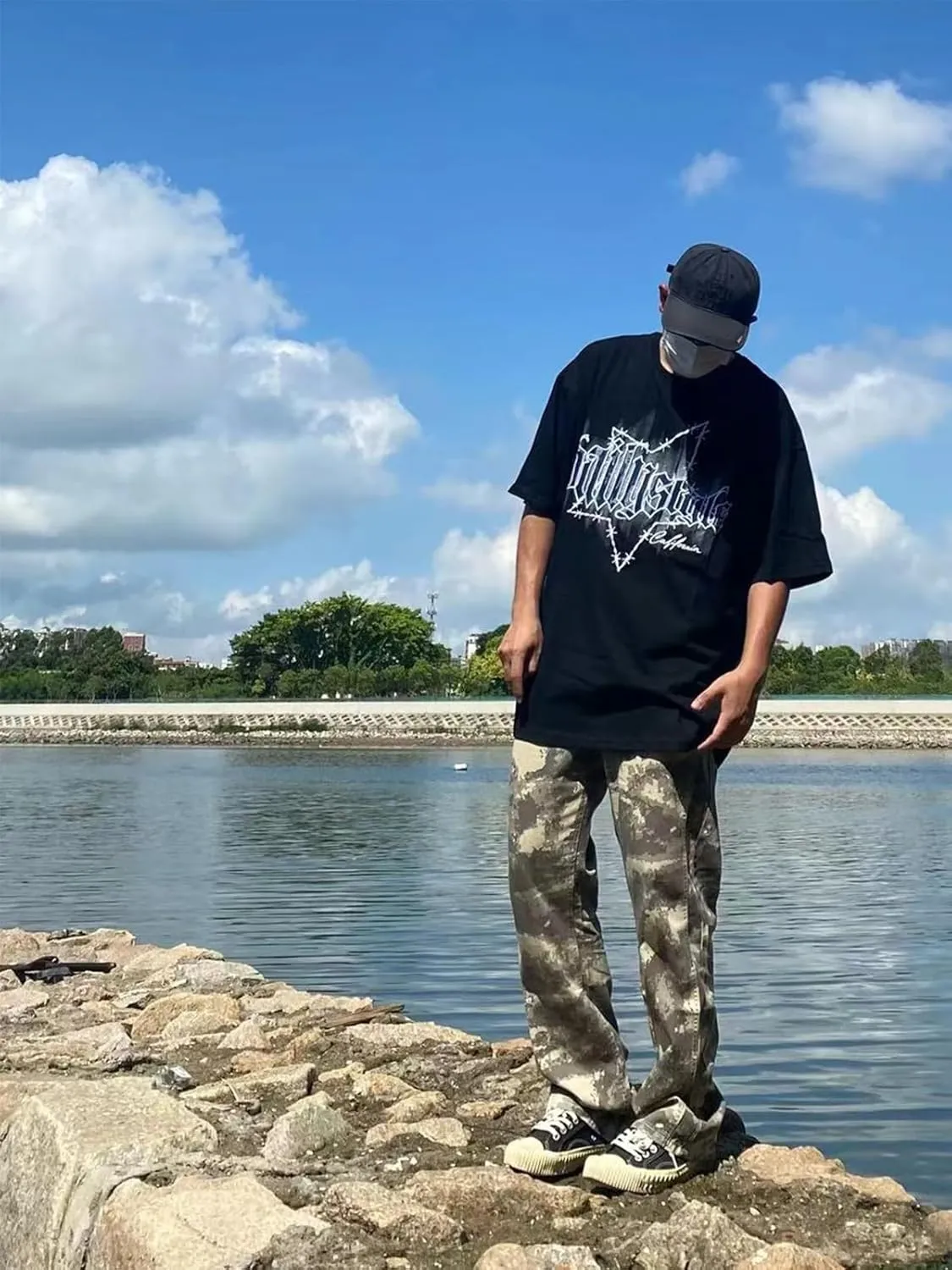 Y2K Shirts Oversized Tshirt for Men Graphic Tee Streetwear Thick Cotton Top