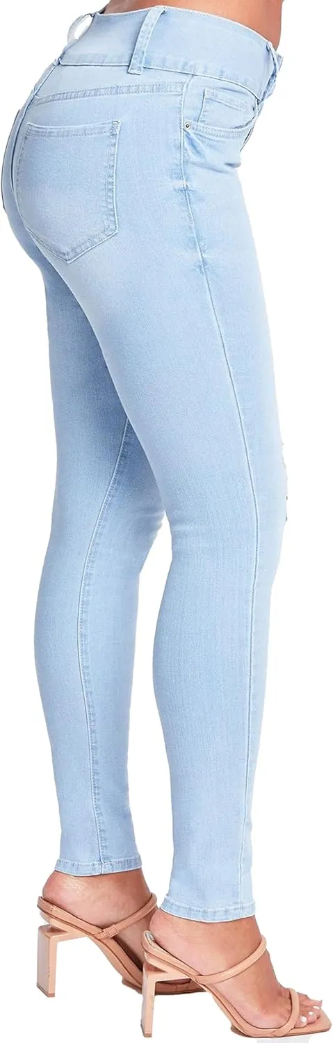 YMI Womens 3-Button High-Rise Skinny Jean Made with Recycled Fibers