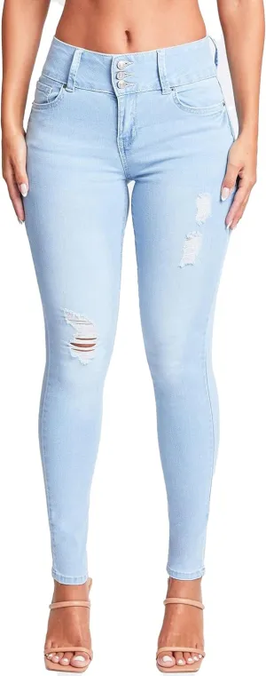 YMI Womens 3-Button High-Rise Skinny Jean Made with Recycled Fibers