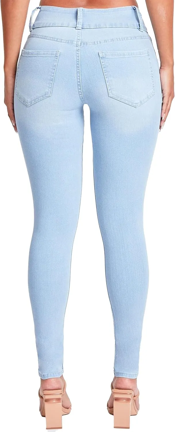 YMI Womens 3-Button High-Rise Skinny Jean Made with Recycled Fibers