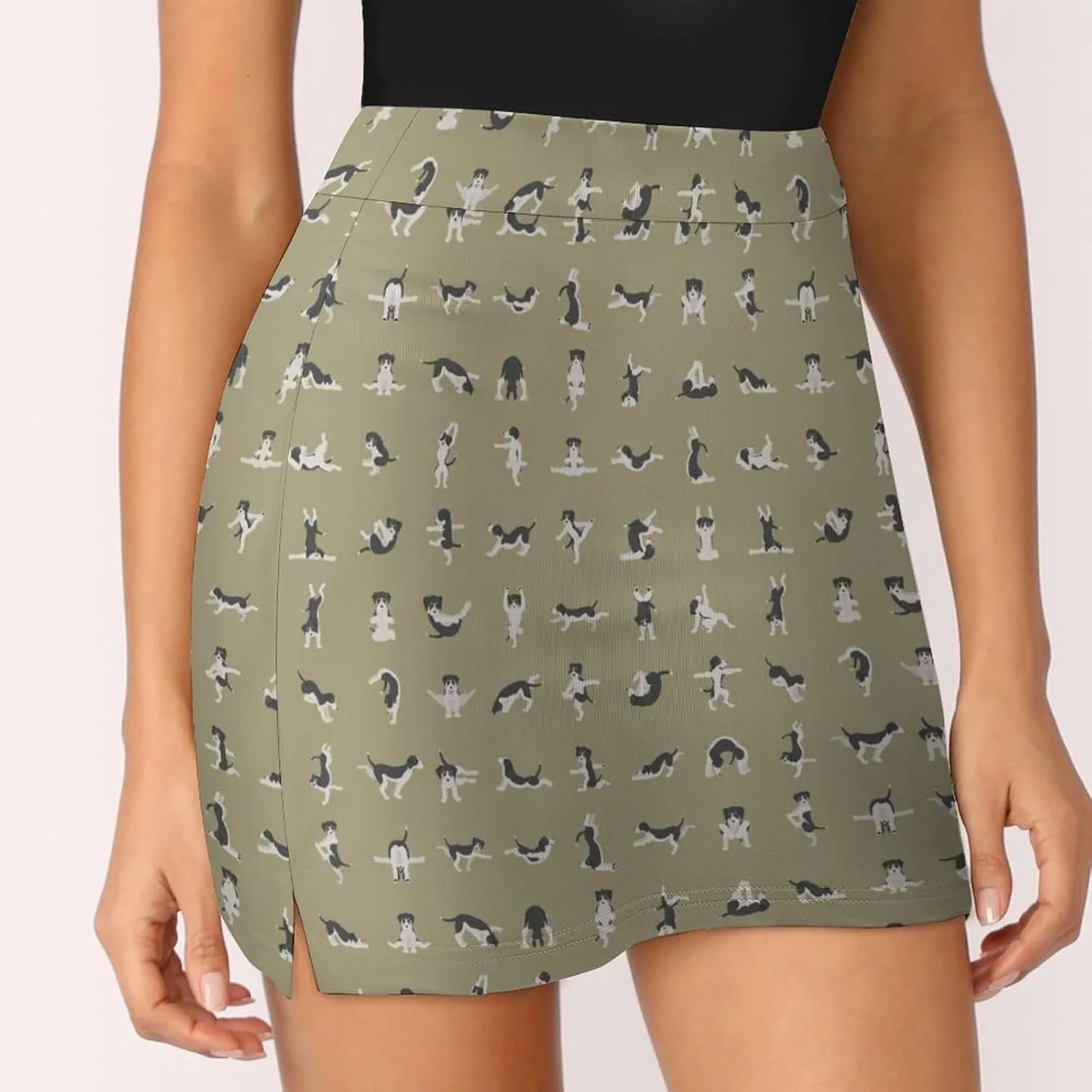 Yoga Dogs Poses Women's Mini Tennis Skirt with Shorts Underneath Athletic Workout Cute Skorts