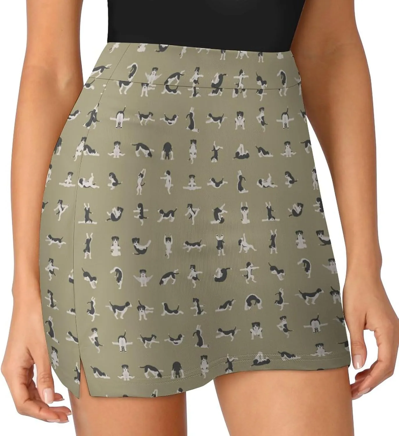 Yoga Dogs Poses Women's Mini Tennis Skirt with Shorts Underneath Athletic Workout Cute Skorts