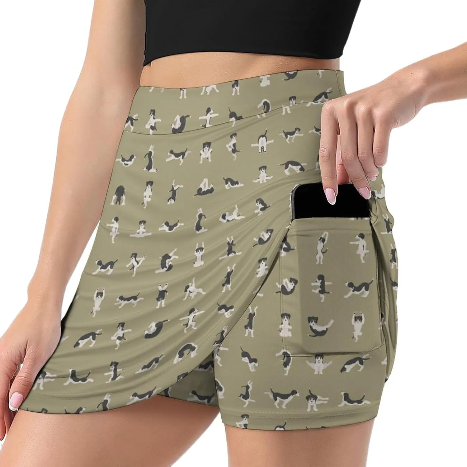 Yoga Dogs Poses Women's Mini Tennis Skirt with Shorts Underneath Athletic Workout Cute Skorts