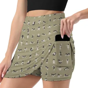 Yoga Dogs Poses Women's Mini Tennis Skirt with Shorts Underneath Athletic Workout Cute Skorts
