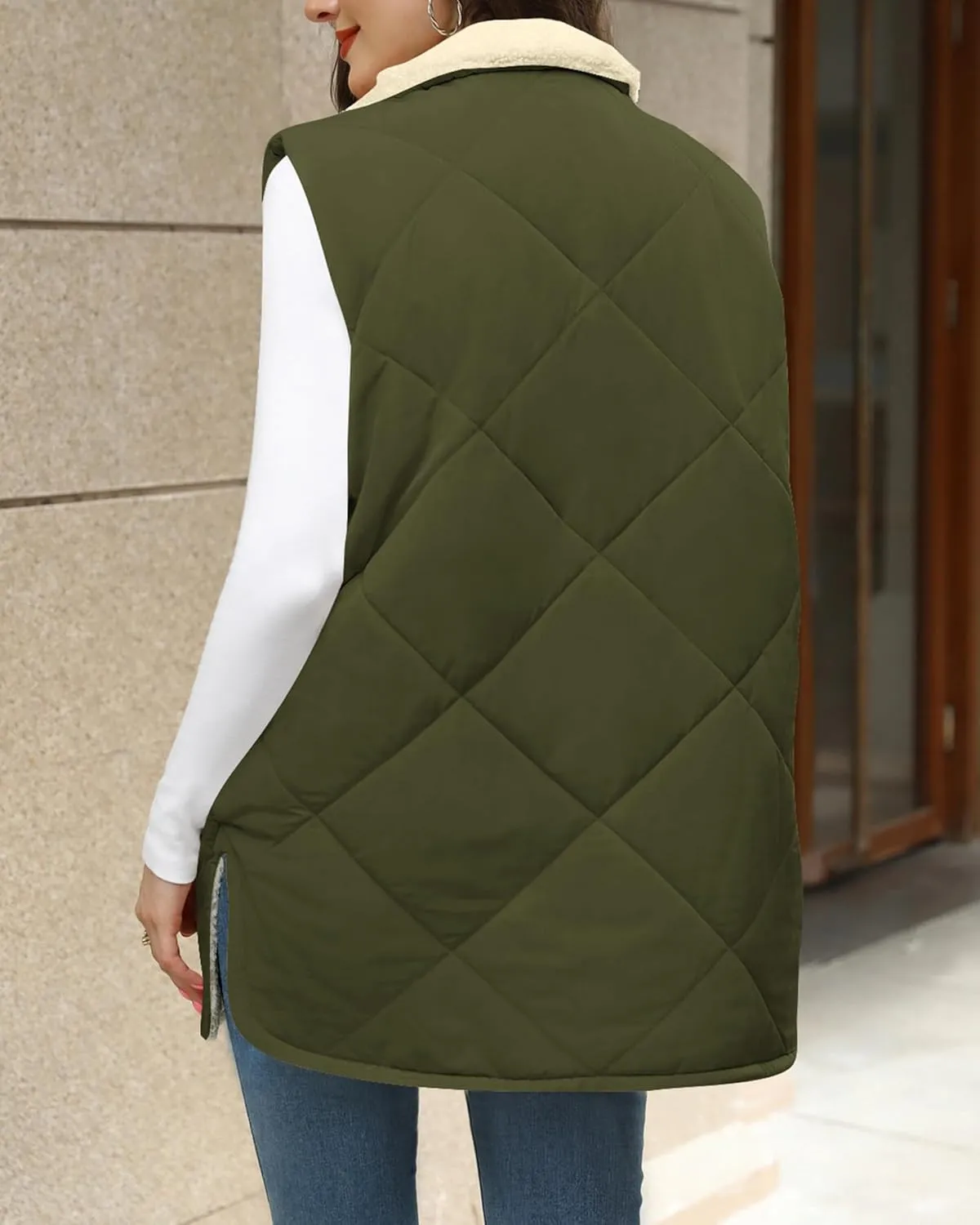 Zeagoo Womens 2025 Reversible Vest Sleeveless Fleece Jacket Double Zip Up Long Warm Winter Coat Outerwear with Pockets