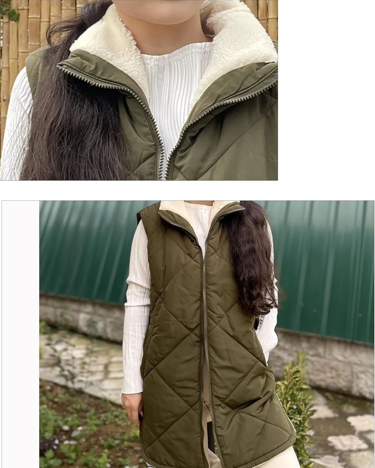 Zeagoo Womens 2025 Reversible Vest Sleeveless Fleece Jacket Double Zip Up Long Warm Winter Coat Outerwear with Pockets