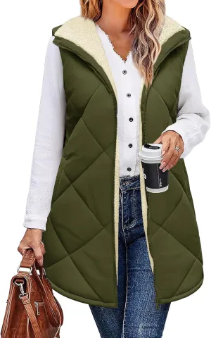 Zeagoo Womens 2025 Reversible Vest Sleeveless Fleece Jacket Double Zip Up Long Warm Winter Coat Outerwear with Pockets