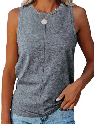 ZIWOCH Womens Tank Tops Crew Neck Sleeveless Tshirts Solid Color Casual Loose Fit Tee Shirts