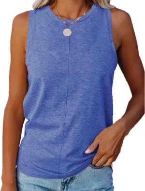 ZIWOCH Womens Tank Tops Crew Neck Sleeveless Tshirts Solid Color Casual Loose Fit Tee Shirts