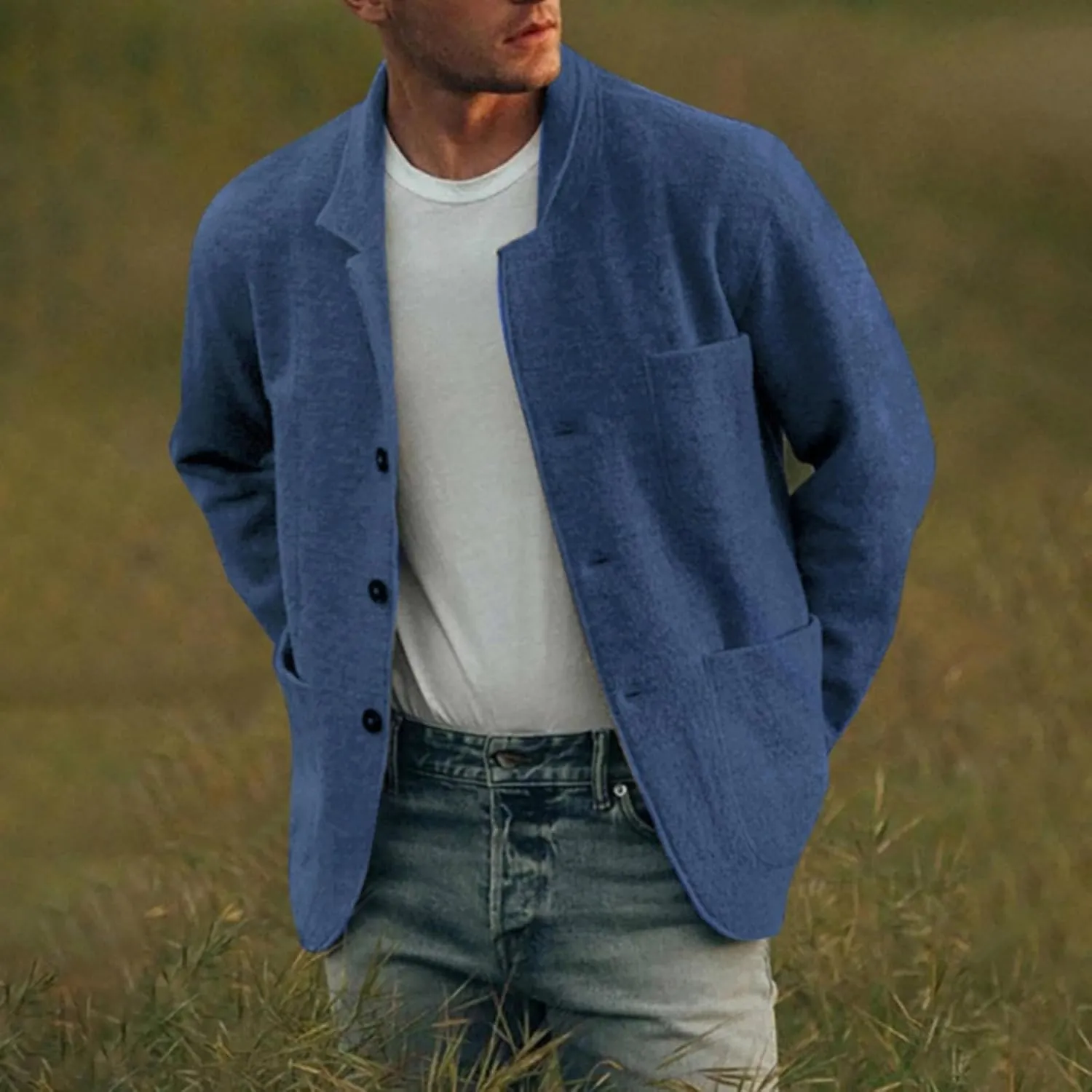 ZYXTIM Men's Casual Blazer Wool Cardigan Jacket Shawl Collar Button Down Lightweight Fall Coat Office Travel Classic Jacket